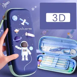 peacora Classic 3D BLUE Astronaut Space Pencil Pouch Large Capacity School Pouch Organizer for Students Kids Premium Stylish Pen Holder Pouch Art EVA Pencil Box image 5