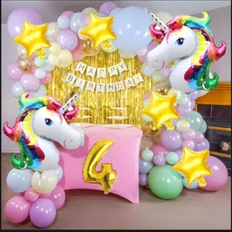 groovy dudz 4th Unicorn Theme Birthday Decoration Combo Kit for Girls (Set of 67)-picture-28