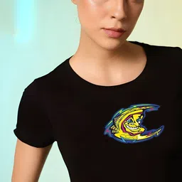 moda rapido Women Graphic Print Round Neck Polyester Black T-Shirt image 2