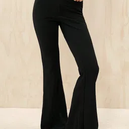 tessora Women Regular Fit Black Cotton Blend Trousers-picture-10