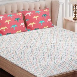 sej by nisha gupta Green Geometric 160 TC Cotton King Sized Bed Sheets with 2 Pillow Covers-picture-36