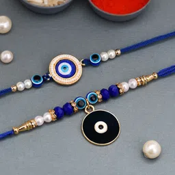 voylla Thread Set of 2 Evil Eye Motif Rakhis Mauli Thread Chawal Roli Pack Set-picture-11
