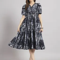 krunal raiyani Women Fit and Flare Black, White Midi/Calf Length Dress-picture-32