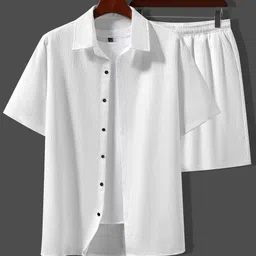 starbazzar Men Top & Shorts Set White Solid image 1