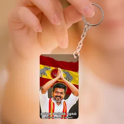 vinodhana Tamilaga Vettri Kalagam Keychain – Vijay TVK Stylish Metal Keyring 99 Key Chain image 4