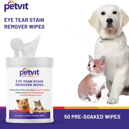 petvit Eye Tear Stain Remover Wipes For Dogs And Cats l Keep Your Pets Eye Area Clean & Healthy - Fragrance less 50 wipes | For All Age Group | Pack of 2 Pet Ear Eye Wipes image 4
