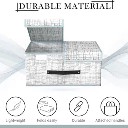 quail PC2 Non Woven Foldable Jute Print Storage Box with Double Lid & Handle for Cloth Storage Box image 4