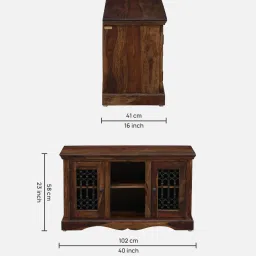 amberville from pepperfry Stafford Sheesham Wood TV Console In Scratch Resistant Provincial Teak Finish For TVs Up To 32" image 2