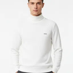 Men Solid Turtle Neck White Sweater-image-23