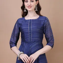 pmd fashion Women Striped Georgette Anarkali Kurta With Attached Dupatta image 4