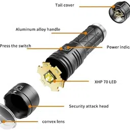 gor Tactical Flashlight XHP70 LED C-Type Charging 5 Modes Telescopic Zoom Torch-FT12 Torch image 2