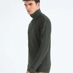 flying machine Men Solid Turtle Neck Green Sweater image 3