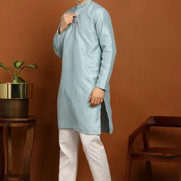 fubar Men Striped Silk Blend Straight Kurta image 4