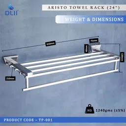 dlii Aristo Towel Rack 24 Inch- Premium Towel Holder for Bathroom| Multi-Functional Silver Towel Holder image 3