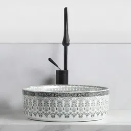 nekstone Moroccan Premium Ceramic Counter top basin Glossy Round (15X15X5.5 inch)6662 Table Top Basin image 3