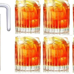 inyska Crystal Design Fancy Glass Carafes & Pitchers Jug (1.1 L) Glass 6 (300ml) Whiskey Glass Juice Water Glass Jug glass set (pack of 7 ) Jug Glass Set-picture-42