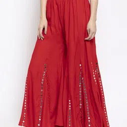 omaya Women Relaxed Red Viscose Rayon Trousers image 4