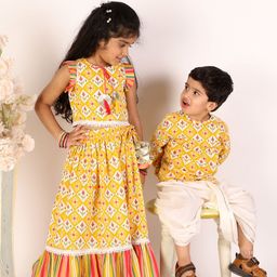 LIL DRAMA Girls Yellow & Maroon Printed Thread Work Ready to Wear Lehenga Choli-picture-13