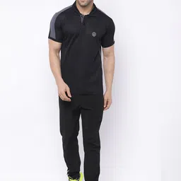 CHKOKKO Men Black Colourblocked Polo Collar T-shirt-image-95