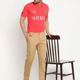 Cantabil Men Orange Typography Printed Polo Collar Cotton T-shirt image 2