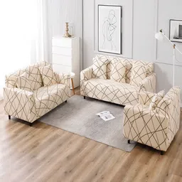 HOKIPO Beige & Green 1 seater Printed Polyester Sofa Cover image 4