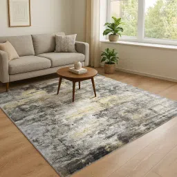 obsessions Grey and Cream Abstract 3x5 Feet Machine Made Carpet image 1