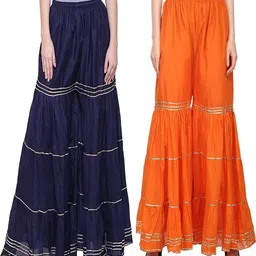 fc first choice Pack of 2 Women Regular Fit Blue, Orange Viscose Rayon Trousers-picture-17