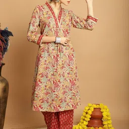 KALINI Ethnic Motifs Printed Pure Cotton Kurta With Palazzos & Dupatta image 3