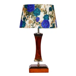 brightdaisy Charlotte White & Blue Fabric Shade Night Lamp With Wood Base image 5