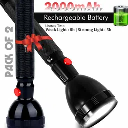 pick ur needs 2X Power Long Range Torch Low / High Beam Mode Lithium Battery Metal Body Design 5 hrs Torch Emergency Light image 1