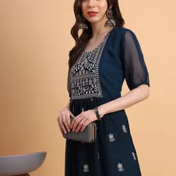 HERE&NOW Ethnic Motifs Embroidered Thread Work Georgette Anarkali Kurta image 2