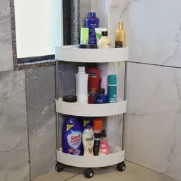 homanta Fruits/Vegetables Kitchen Rack Multi-Purpose Cornar Storage Organizer 3-Tier Rack with Wheel Bathroom & Office Plastic image 3