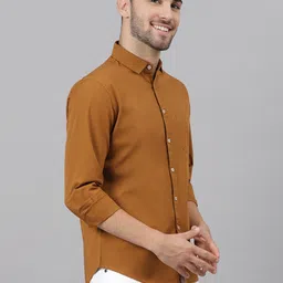 dennis lingo Men Slim Fit Solid Spread Collar Casual Shirt image 5