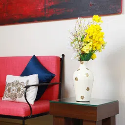 alnico Metallic Glossy Finish White Flower Iron Vase image 4