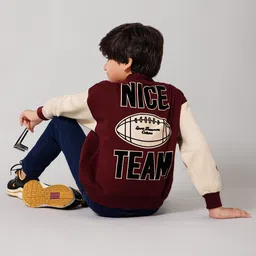 Alan Jones Boys Typography Printed Patch Work Varsity Jacket image 4