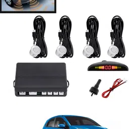 maties 4Pcs White Reverse Parking Sound Warning sensor for car Protection-41 Car Reverse Parking White 4 Sensor With LED Display/Buzzer -41 Parking Sensor-picture-11