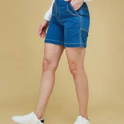 Solid Women Denim Blue Denim Shorts-image-25