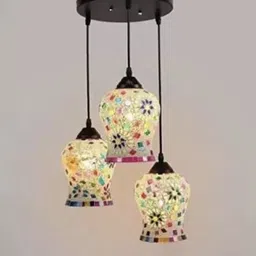 xozti Designer Lamp With Three Hanging Decorative Glass (Bulb Not Include)(Multicolor) Pendants Ceiling Lamp image 2