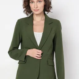 maykr Women Solid Single Breasted Formal Blazer image 2