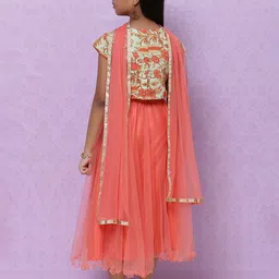 Biba Girls Peach-Coloured & Green Floral Print Ready to Wear Lehenga & Blouse with Dupatta image 2