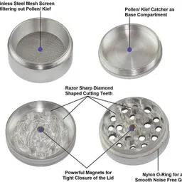 moksha Aluminium Herb Crusher with Honey Dust Filter 50mm 4 Parts Magnetic Hand Muller Grinder image 4