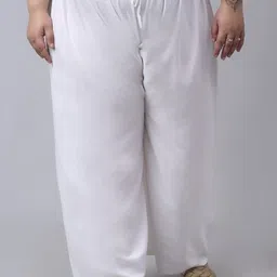 Women Flared White Viscose Rayon Trousers-image-39