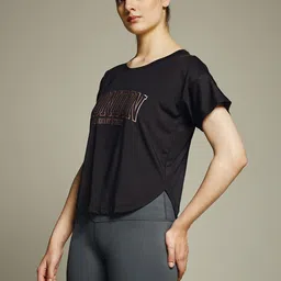 mkh Women Graphic Print Crew Neck Polyester Black T-Shirt image 2