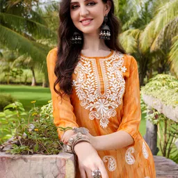Women Embroidered Georgette Straight Kurta-image-51