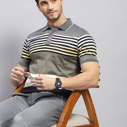 Monte Carlo Striped Polo Collar short Sleeves Pockets Regular Fit Cotton T-shirt image 5