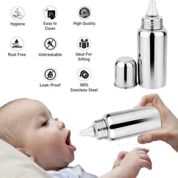 drisona Steel Bottle 304 Grade for Milk Feeding & Blue Spoon Bottle for Food Feeder - Silicon, Steel image 3