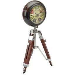 exim decor Tripod Stand Vintage Brown Wooden Table Clock image 4