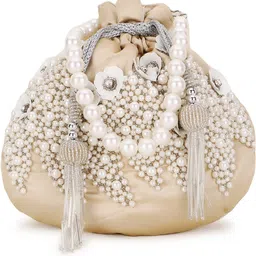 anekaant Women Beige, White Potli image 1