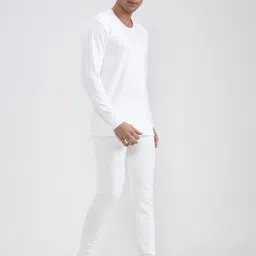 Zeffit Men Solid Cotton Blend Full Sleeve Scoop Neck Top & Bottom Thermals Suit Men Top - Pyjama Set Thermal image 3