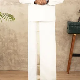 Ramraj Cotton Men Kora Cotton Double Layer Cream Dhoti with 1 1/2"inch Gold Jari Border Solid Men Dhoti-picture-17